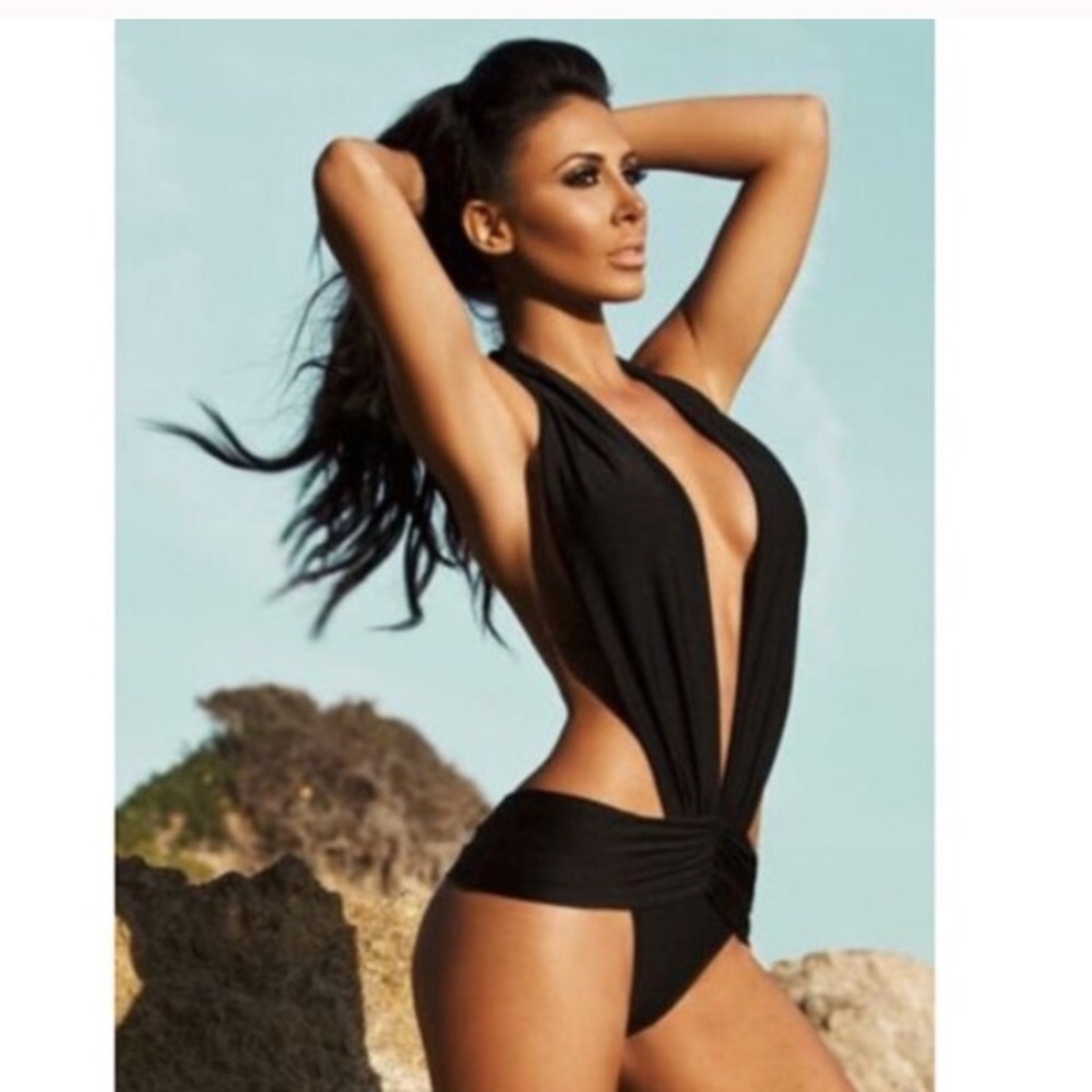 Gorgeous Black V Neck Swimsuit - Picture 2 of 5